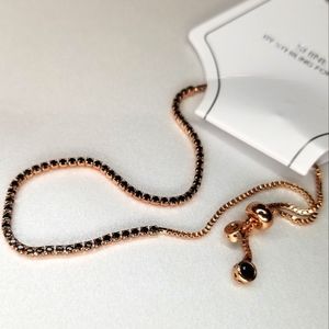 Bolo Bracelet, 14k Rose Gold plated Sterling Silver Box Chain & Blac…